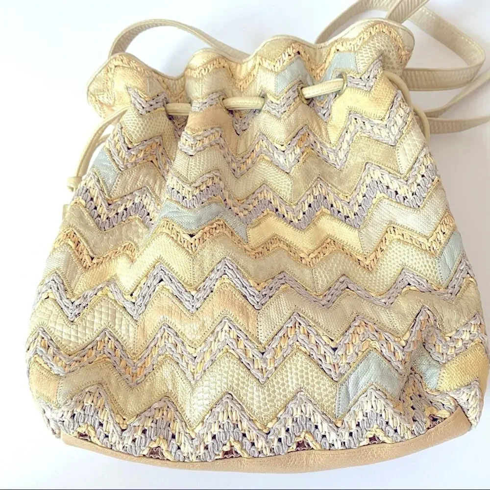 Sharif Vintage Chevron Zig Zag Leather Drawstring